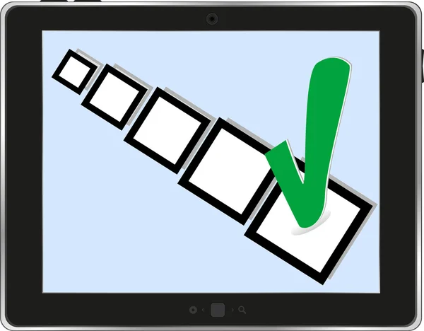 Tablet-PC mit Kontrollkästchen auf weißem Hintergrund — Stockvektor