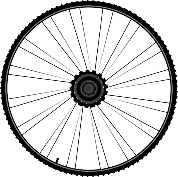 Cykel hjul med ekrar och däck isolerad på vit bakgrund — Stock vektor