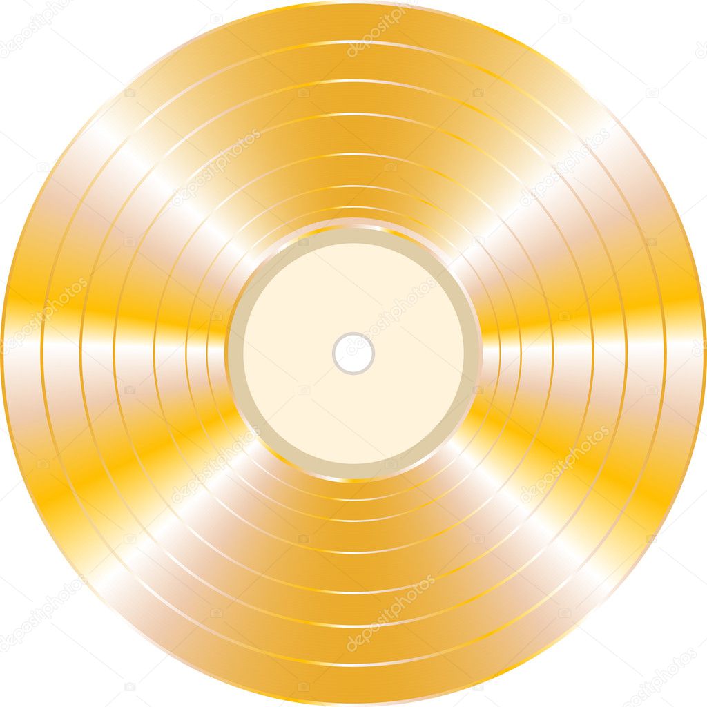 Gold vinyl record on white background
