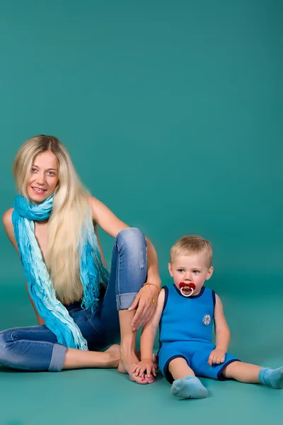Portrait of blonde mom and a son — Stock Photo, Image