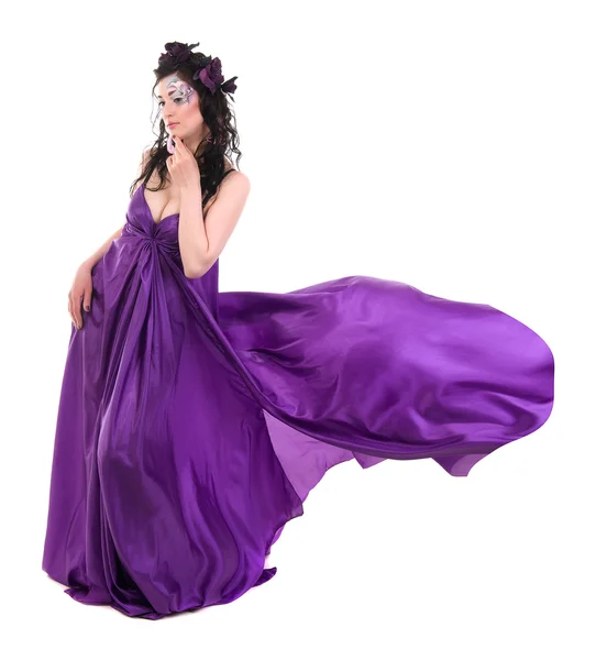 Nymph, in flying dress and a wreath of flower — Stock Photo, Image