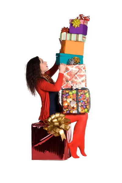 Красива дівчина тримає багато коробок з подарунками — стокове фото