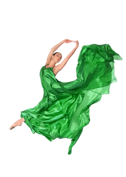 Balletttänzerin im fliegenden Satinkleid — Stockfoto