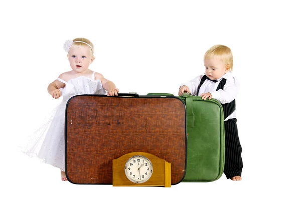 Girl and a boy going on travel — Stock Photo, Image