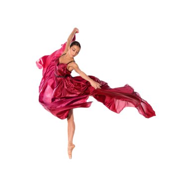 Ballet dancer in flying satin dress clipart