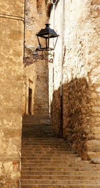 Alley with perron of the ancient Girona clipart