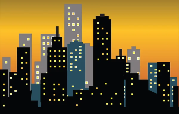 Big City Skyline Sunset — Stock Vector
