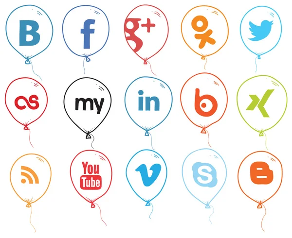 Sociala nätverk logo ballonger färg — Stock vektor