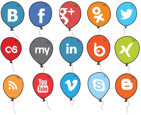 Szociális hálózat logó ballonok színes — Stock Vector