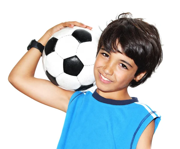 Χαριτωμένο αγόρι που παίζει ποδόσφαιρο — Φωτογραφία Αρχείου