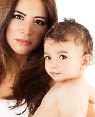 Beautiful mother holding baby boy clipart