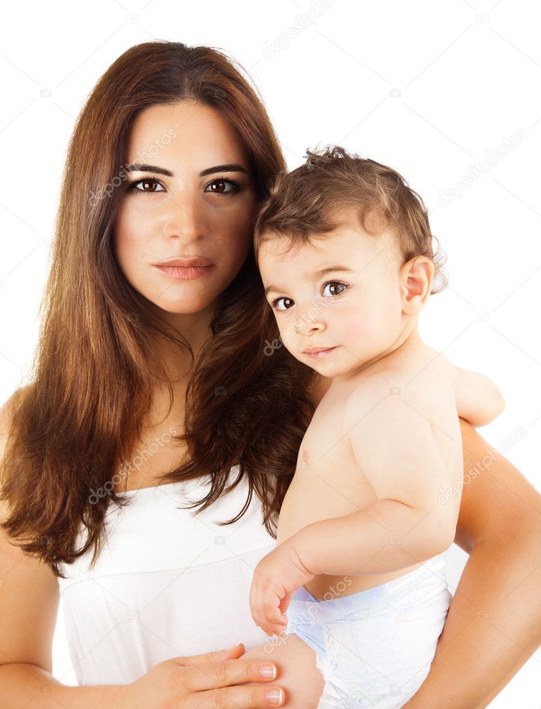 Beautiful mother holding baby boy