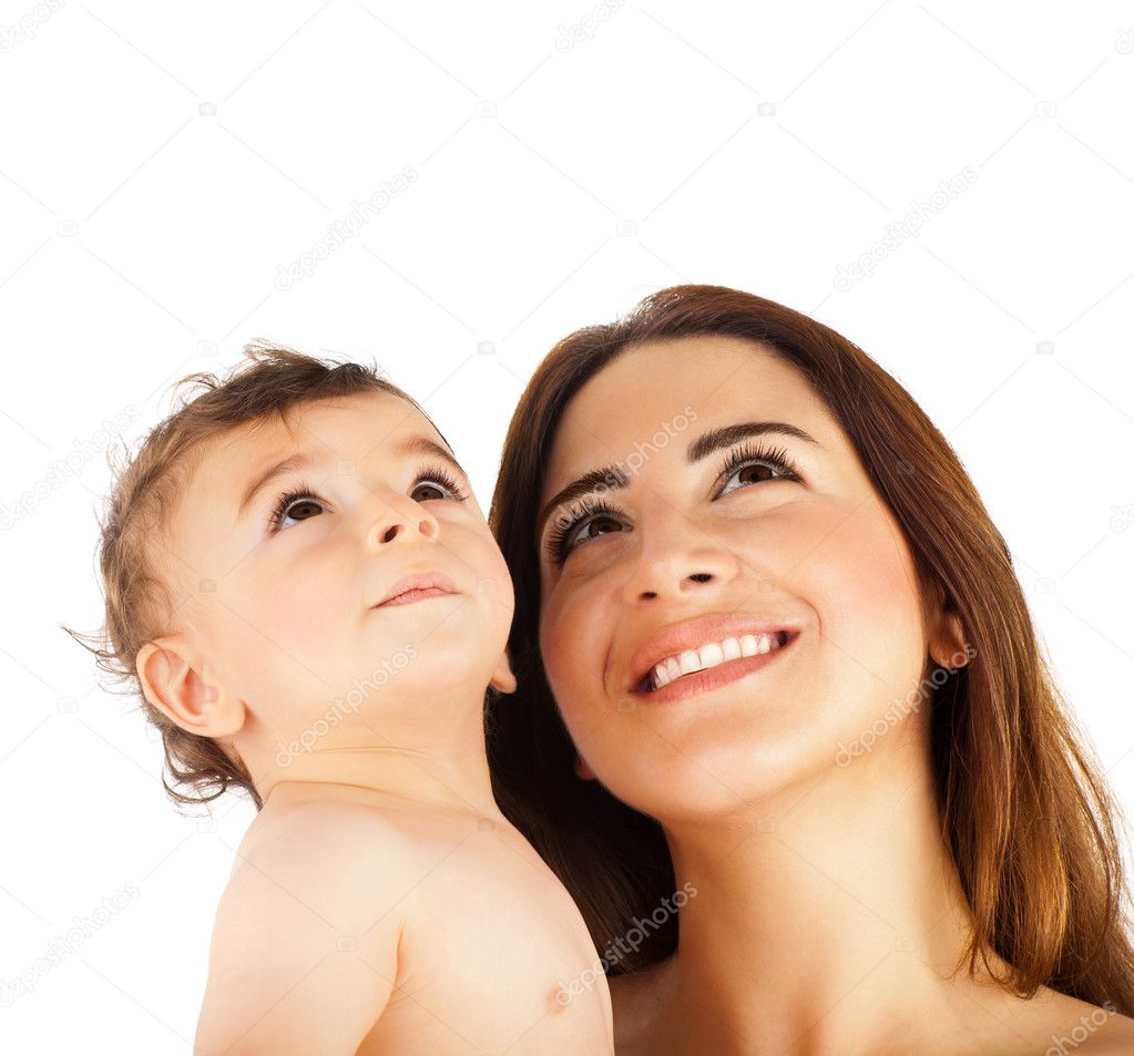Happy mother holding baby