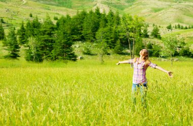 Happy girl enjoying nature clipart