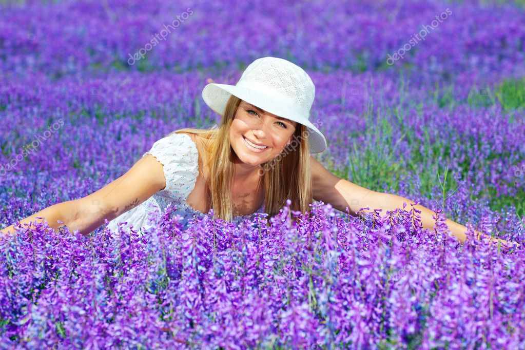 Pretty woman on lavender field — Stock Photo © Anna_Om #11929856