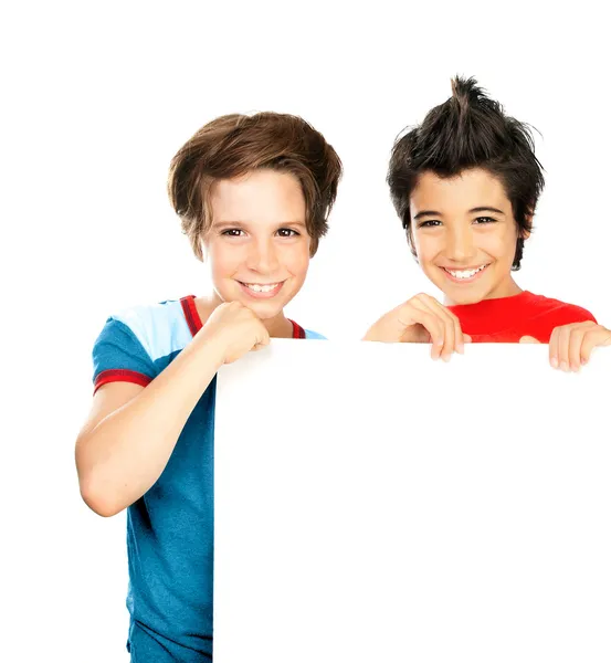 Zwei glückliche Jungen isoliert auf weißem Hintergrund — Stockfoto