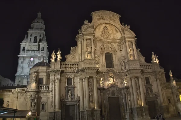 Detalles de la famosa catedral de Murcia durante la noche —  Fotos de Stock