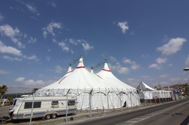 Circus big top white with blue sky clipart