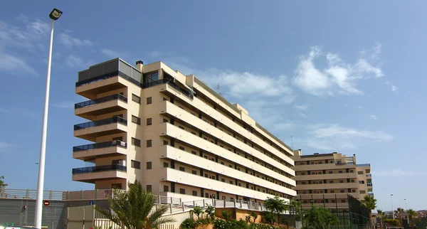Edificios y palmeras típicas de la ciudad de Alicante España — Foto de Stock