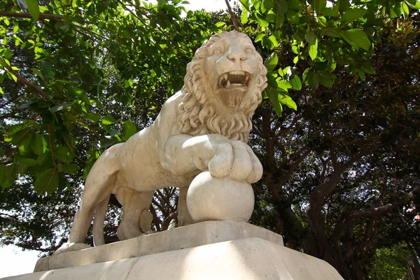 Brüllende Löwenskulptur aus Stein — Stockfoto