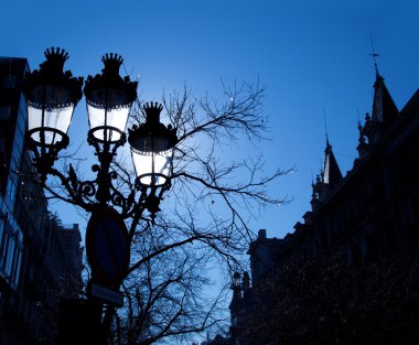 Barcelona Rambla Catalunya streetlights backligth clipart