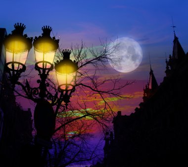 Barcelona Rambla Catalunya streetlights backligth clipart