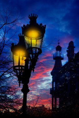 Barcelona Rambla Catalunya streetlights backligth clipart