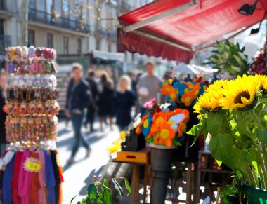 Barcelona Ramblas street life in autumn clipart