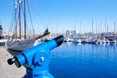 Barcelona port marina with blue telescope clipart