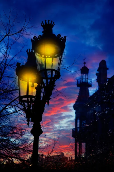 Barcelona Rambla Catalunya streetlights backligth — Stock Photo, Image