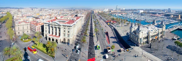 Aerial panoramic Barcelona view Port Passeig Colon — Stock Photo, Image
