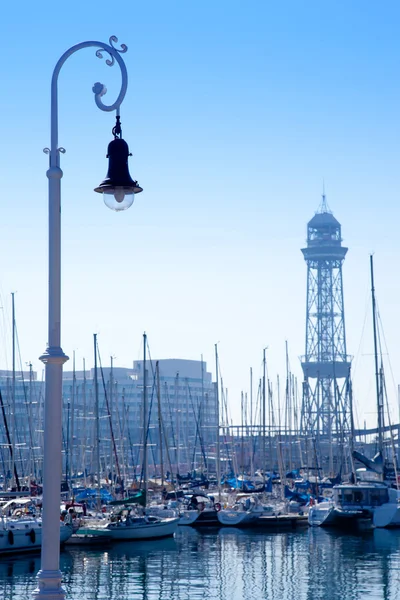 Barcelona marina port with teleferic tower — Stock Photo, Image