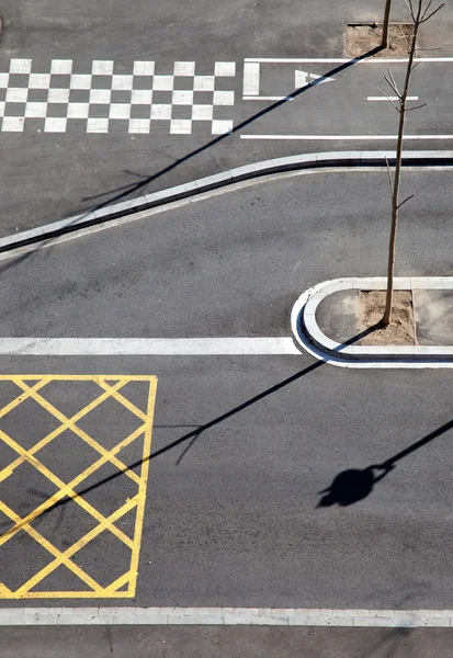 Ville asphalte lignes et ombre vue aérienne — Photo