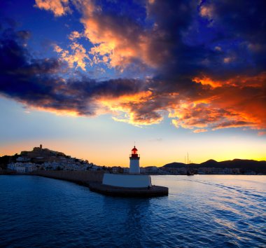 Eibissa Ibiza town sunset from red lighthouse clipart