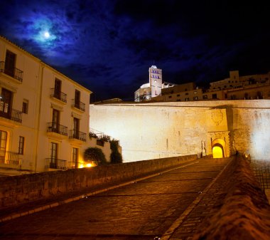 Eivissa Ibiza town with night moon castle entrance clipart