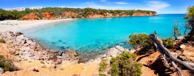 Cala Llenya in Ibiza with turquoise water in Balearic clipart