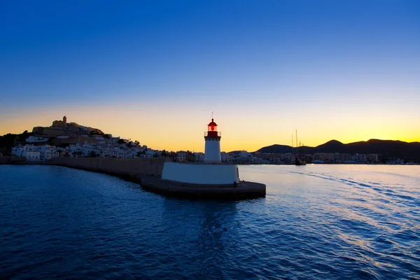 Eibissa Ibiza kent günbatımı kırmızı fener — Stok fotoğraf