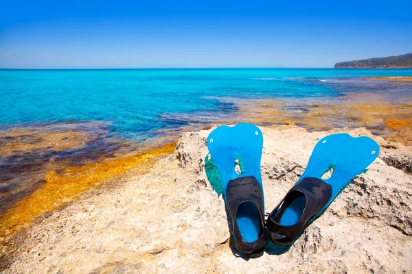 Balearic Formentera island with scuba diving fins — Stock Photo, Image