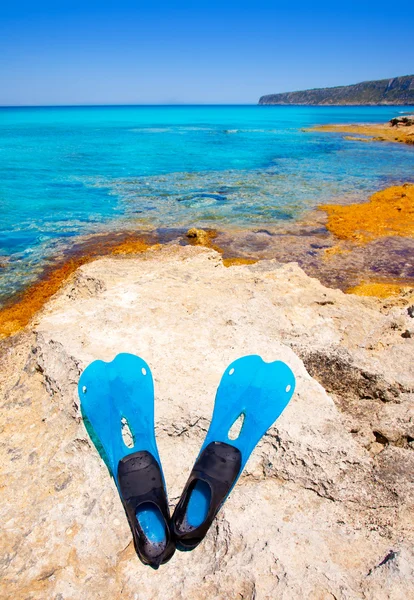 Balearic Formentera island with scuba diving fins — Stock Photo, Image