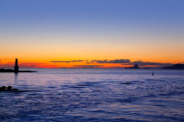 Formentera yılında la savina deniz feneri günbatımı — Stok fotoğraf