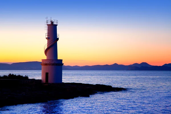 A La Savina világítótorony Formentera naplemente — Stock Fotó
