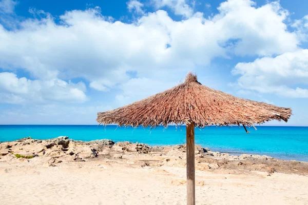 Balearic Formentera island with umbrella dried sunroof — Stock Photo, Image