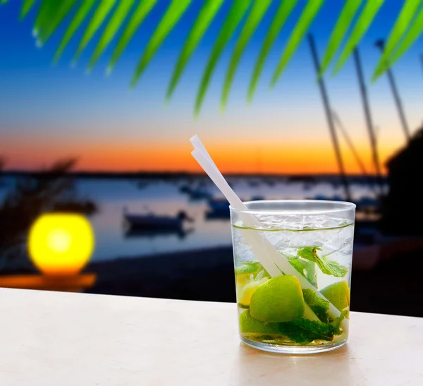 Cocktail Mojito in Balearic island sunset — Stock Photo, Image