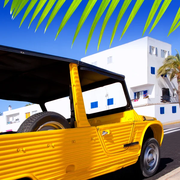 Balearic Formentera island La savina with retro car — Stock Photo, Image