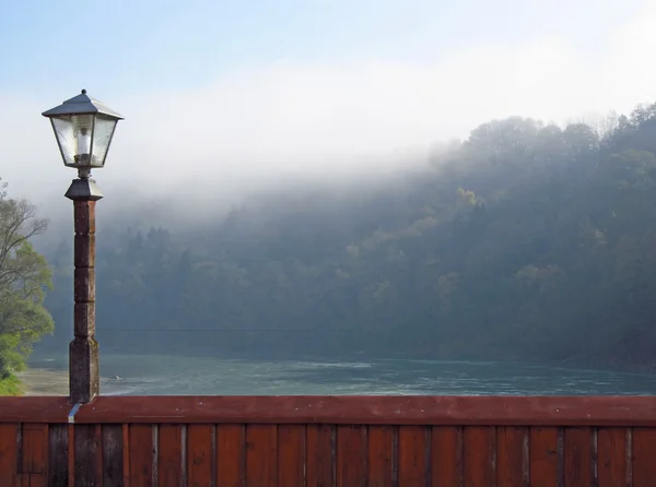 Lantern and morning fog — Stock Photo, Image
