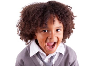 Portrait of a cute african little boy screaming clipart