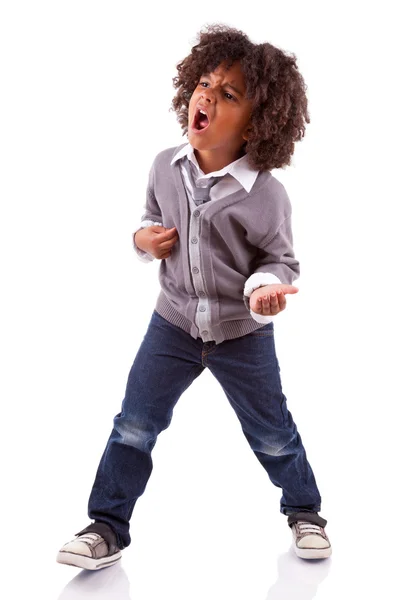 Little african american boy playing air guitar — Stock Photo, Image