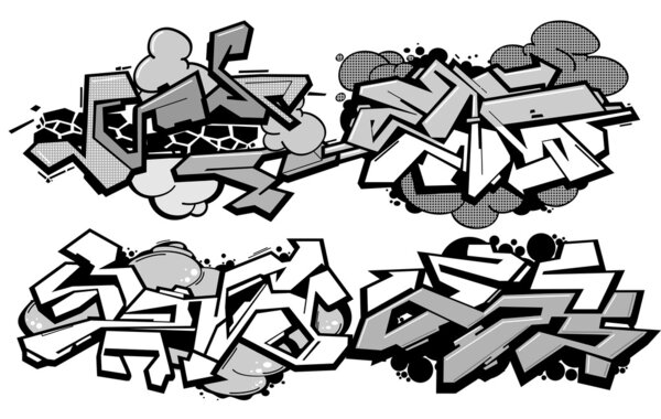Set of 4 graffiti compositions