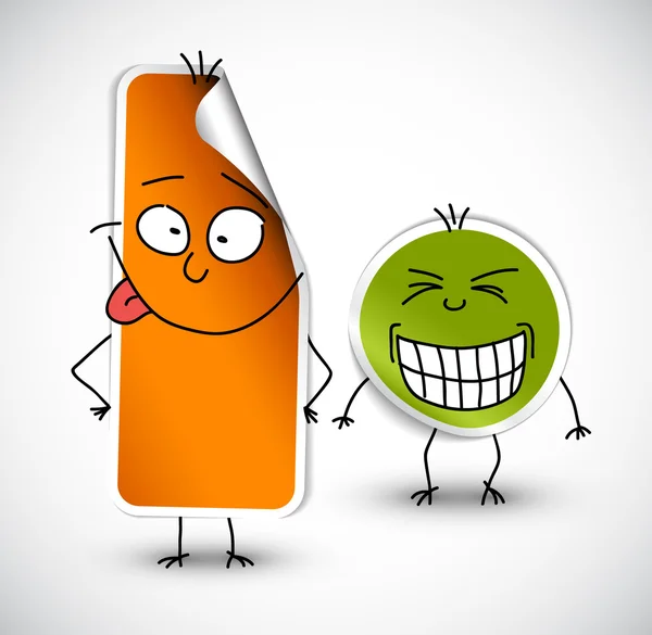 Διάνυσμα αστεία αυτοκόλλητα πράσινη και πορτοκάλι — Διανυσματικό Αρχείο