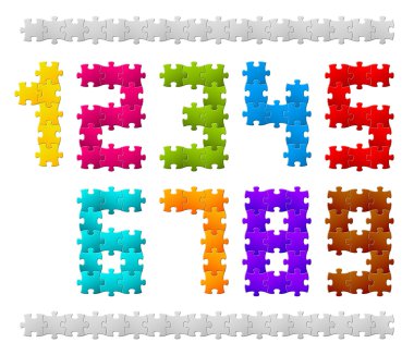 Vector Numbers made from puzzle pieces clipart